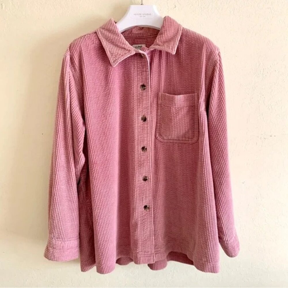 Vintage L.L. Bean Mauve Pink Wide Whale Corduroy Buttondown size MEDIUM